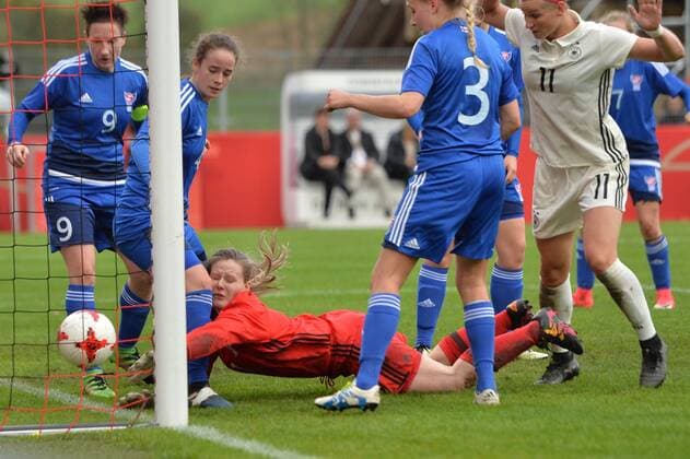 Monika Biskopstö Faroe Islands 1 tries to save the ball before the 6 0 Football World Cup 2019 Qualification Germany Faroe Islands xmkx