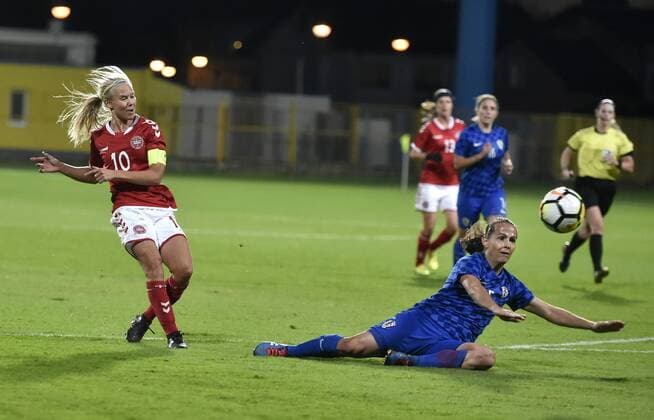 Fußball, Damen, WM-Quali, Kroatien - Dänemark Pernille Harder scorer til 0 2 tirsdag aften i VM kvalifikationskampen mod Kroatien i Zagreb Polfoto 72309687  Copyright: POULSENxLARS