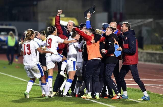 Czech team celebrate the goal during the women s World Cup qualification soccer match between Germany and Iceland in Znojmo, Czech Republic, on Monday, October 24, 2017. (CTKxPhoto LubosxPavlicek) CTKPhotoP201710241052701  PAV 7