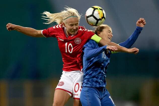 CRO vs DEN womens football - Zapresic, Croatia 24.10.2017., Zapresic, Croatia - Women s world cup qualification s UEFA match with Denmark, Group 4 at stadium in Zapresic. Denmark won 4:0. Iva Landeka, Pernille Harder.  IgorxKralj PIXSELL
