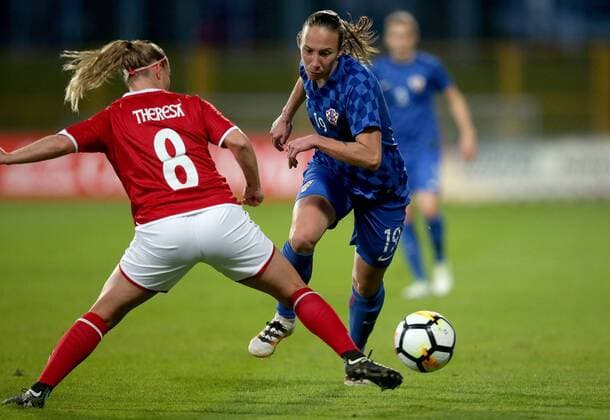 (171025) -- ZAPRESIC, Oct. 25, 2017 -- Sandra Zigic (R) of Croatia vies with Theresa Nielsen of Denmark during their FIFA Women s World Cup qualifying match in Zapresic, Croatia, on Oct. 24, 2017. Denmark won 4-0. ) (SP)CROATIA-ZAPRESIC-FIFA WOMEN S WORLD CUP QUALIFICATION-CRO VS DEN IgorxKralj 