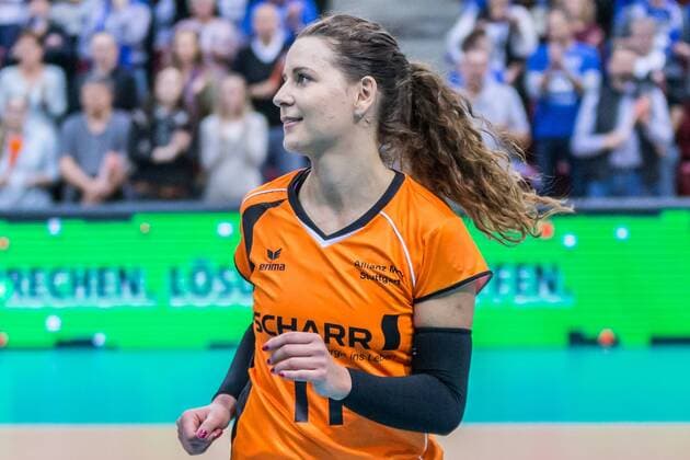 Teodora Pusic Alliance MTV Stuttgart 11 Libero Most Valuable Player Portrait Single Image Volleyball 1 Bundesliga Women Alliance MTV Stuttgart Schwarzweiß Erfurt xprx