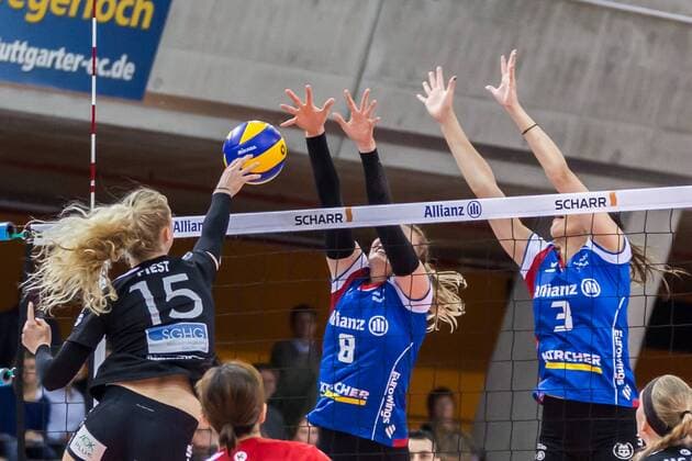 v li Madleen Piest Black and White Erfurt 15 Julia Schaefer Alliance MTV Stuttgart 8 Micheli Tomazela Pissinato Alliance MTV Stuttgart 3 Volleyball 1 Bundesliga Women Alliance MTV Stuttgart Schwarzweiß Erfurt xprx