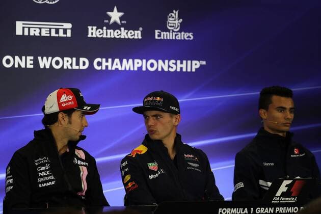 26.10.2017 - press conference PK Pressekonferenz Sergio Perez (MEX) Sahara Force India F1 VJM010, Max Verstappen (NED) Red Bull Racing RB13 and Pascal Wehrlein (GER) Sauber C36 Mexican Grand Prix, Mexico City 26 - 29 October 2017 26.10.2017 - Press conference, Sergio Perez (MEX) Sahara Force India F1 VJM010, Max Verstappen (NED) Red Bull Racing RB13 and Pascal Wehrlein (GER) Sauber C36 