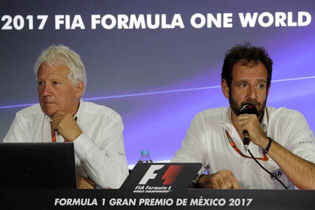 26.10.2017 - Charlie Whiting (GBR) FIA Delegate and Matteo Bonciani (ITA) FIA Media Delegate in an FIA press conference PK Pressekonferenz regarding track limits. Mexican Grand Prix, Mexico City 26 - 29 October 2017 26.10.2017 - Charlie Whiting (GBR) FIA Delegate and Matteo Bonciani (ITA) FIA Media Delegate in an FIA Press Conference regarding track limits. 