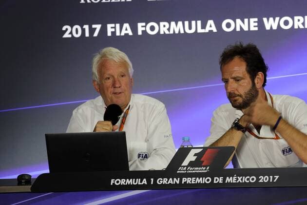 26.10.2017 - Charlie Whiting (GBR) FIA Delegate and Matteo Bonciani (ITA) FIA Media Delegate in an FIA press conference PK Pressekonferenz regarding track limits. Mexican Grand Prix, Mexico City 26 - 29 October 2017 26.10.2017 - Charlie Whiting (GBR) FIA Delegate and Matteo Bonciani (ITA) FIA Media Delegate in an FIA Press Conference regarding track limits. 