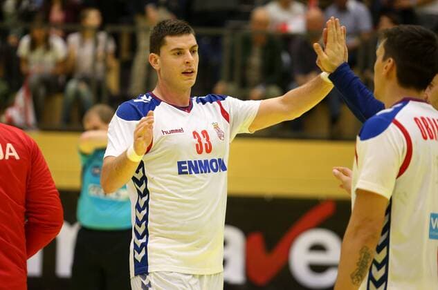 HANDBALL - AUT vs SRB, test match TULLN,AUSTRIA,26.OCT.17 - HANDBALL - OEHB international match Länderspiel Austria vs Serbia, test match. Image shows the rejoicing of Mijajlo Marsenic (SRB). GEPAxpictures xMarioxKneisl