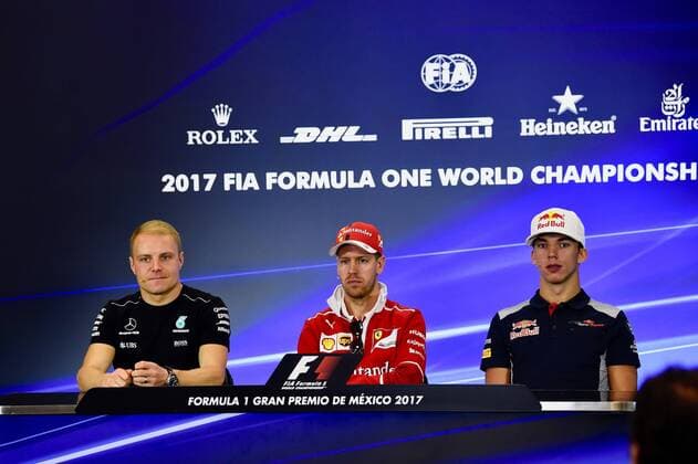 Valtteri Bottas FIN 77 Mercedes AMG Petronas Motorsport Sebastian Vettel GER 5 Scuderia Ferrari Pierre Gasly FRA 10 Scuderia Toro Rosso Grand Prix of MEXICO 2017 Preparations Motorsport Formula 1 26 10 2017 MEXICO Copyright: xAndre Eibner-Pressefotox EP_JAE