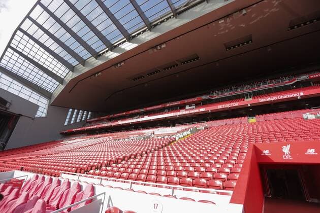 PXL_Anfield football stadium 15.10.2017., Liverpool, England - Anfield is a football stadium which has a seating capacity of 54,074 making it the sixth largest football stadium in England. It has been the home of Liverpool F.C. since their formation in 1892. It was originally the home of Everton F.C. from 1884 to 1891. The stadium has four stands: the Spion Kop, Main Stand, The Centenary Stand (later to be renamed The Kenny Dalglish Stand) and Anfield Road. Stands.  LukaxStanzl PIXSELL