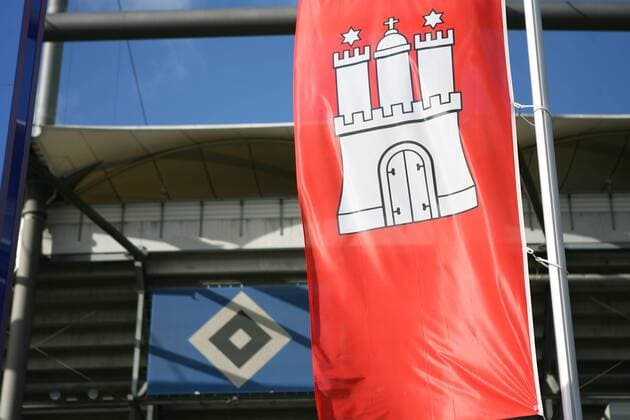 The flag of the city of Hamburg is blowing in front of Volksparkstadion 27 10 2017