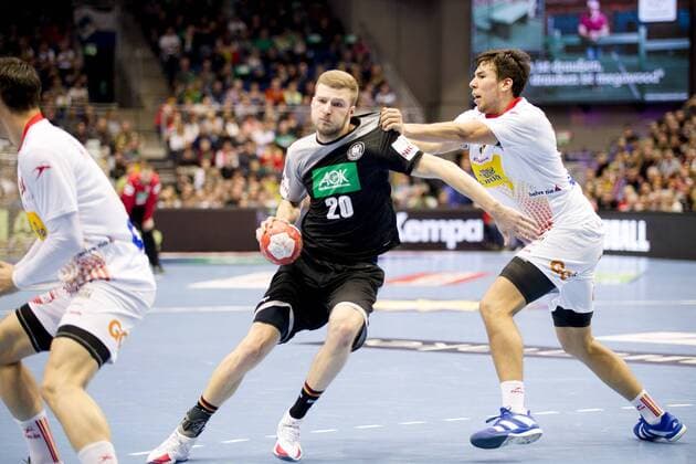 Philipp Weber No. 20 Germany is held by s10 Germany Spain Magdeburg Copyright: xDanielxReinelt xEibner-Pressefotox EP_drt