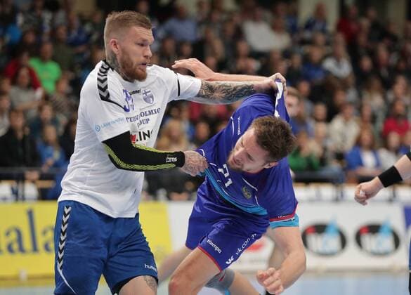 Teemu Tamminen 35, FIN and Gleb Kalarash 21, RUS during their Handball Finland - Russia World Championship WM Weltmeisterschaft 2019 Qualification match in Energia Arena 28. October 2017 in Vantaa, Finland.  Copyright: xMattixMatikainenx NP24_np24SPO2829430314