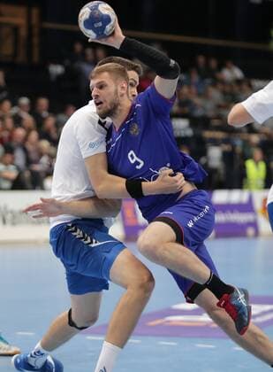 Alexander Shkurinskiy 9, RUS during their Handball Finland - Russia World Championship WM Weltmeisterschaft 2019 Qualification match in Energia Arena 28. October 2017 in Vantaa, Finland.  Copyright: xMattixMatikainenx NP24_np24SPO2832410313