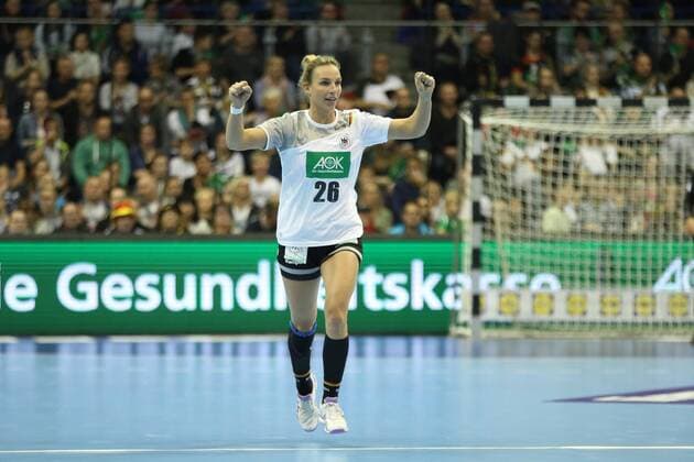 28 10 2017 xcsx Handball Laender match Women Germany Netherlands emspor v l Angie Geschke Germany celebrates after scoring a goal Magdeburg