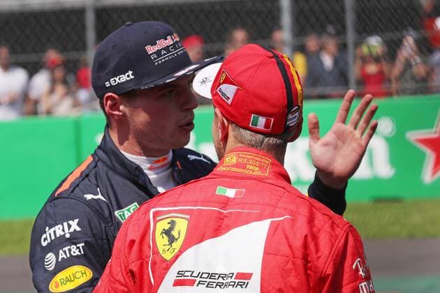 28.10.2017 - Qualifying, 2nd place Max Verstappen (NED) Red Bull Racing RB13 and Sebastian Vettel (GER) Scuderia Ferrari SF70H pole position Mexican Grand Prix, Mexico City 26 - 29 October 2017 28.10.2017 - Qualifying, 2nd place Max Verstappen (NED) Red Bull Racing RB13 and Sebastian Vettel (GER) Scuderia Ferrari SF70H pole position 