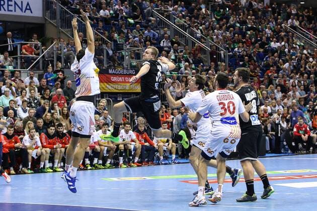 Julius Kühn Germany Handball Internationals Germany vs Spain at GETEC Arena in Magdeburg Promotion Germany Handball Male Men 28 10 2017