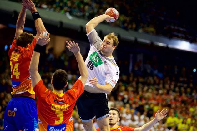 Handball Berlin 29 10 2017 National Match National Team DHB Germany GER Spain ESP Paul Drux Germany No 95 GURBINDO Eduardo Spain No 03 MORROS DE ARGILA Viran Spain No 24