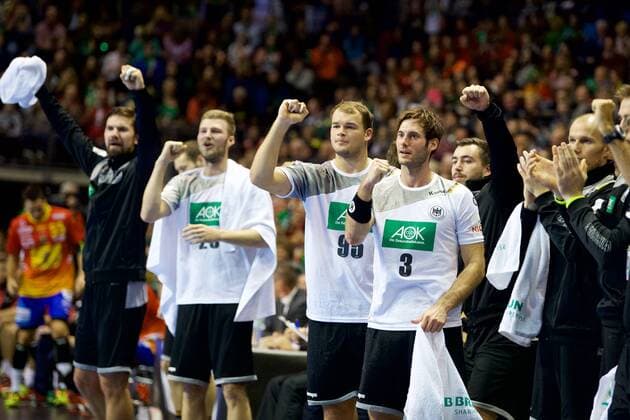 Handball Berlin 29 10 2017 National team DHB Germany GER Spain ESP Jubilee GER Fabian Wiede Germany No 10 Philipp Weber Germany No 20 Paul Drux Germany No 95 Uwe Gensheimer Germany No 03 Jannik Kohlbacher Germany No 48 Tim Hornke Germany No 29 from left to right