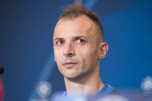 FK Qarabag Ansi Agolli during press conference PK Pressekonferenz day before UEFA Champions League match between FK Qarabag and Atletico de Madrid at Wanda Metropolitano in Madrid, Spain. October 30, 2017.  (20171030005)
