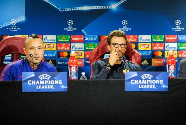 October 30th 2017, Rome, Italy; press conference PK Pressekonferenz for AS Roma before their Champions League game versus Chelsea on 31st October in Rome; Eusebio Di Francesco and Radja Nainggolan  ActionPlus11946462