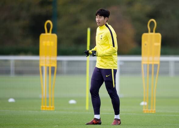 Son Heung-Min of Tottenham Hotspur during training on the eve of the UEFA Champions League match between Tottenham Hotspur and Real Madrid at Wembley Stadium, London, England on 31 October 2017. Copyright: xVincexMignottx 17450003