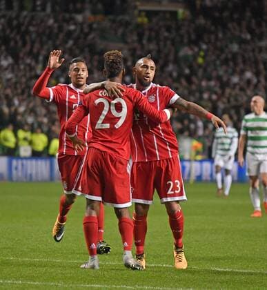 31 10 2017 Football UEFA Champions League 2017 2018 Group stage 4 Gameday Celtic Glasgow FC Bayern Munich in Celtic Park Stadium Glasgow Scotland goaljury v Corentin Tolisso FC Bayern Munich Kingsley Coman Bayern Munich Arturo Vidal FC Bayern Munich