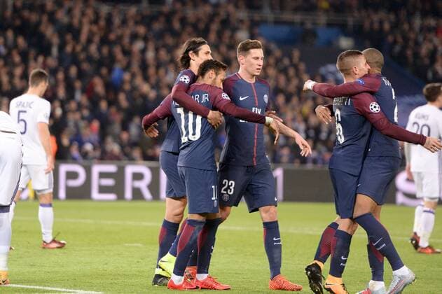 10 NEYMAR JR psg 06 MARCO VERRATTI psg 23 JULIAN DRAXLER psg JOIE FOOTBALL Paris SG vs Anderlecht Ligue des Champions 31 10 2017 AnthonyBIBARD FEP Panoramic 