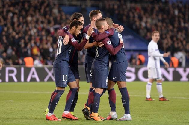 10 NEYMAR JR psg 06 MARCO VERRATTI psg 09 EDINSON CAVANI psg JOIE FOOTBALL Paris SG vs Anderlecht Ligue des Champions 31 10 2017 AnthonyBIBARD FEP Panoramic 