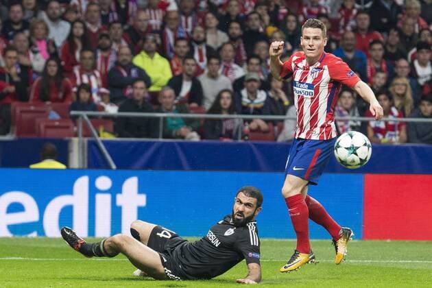 Atletico de Madrid Kevin Gameiro and Qarabag Reshad Sadigov during UEFA Champions League match between FK Qarabag and Atletico de Madrid at Wanda Metropolitano in Madrid, Spain. October 31, 2017.  (20171031020)