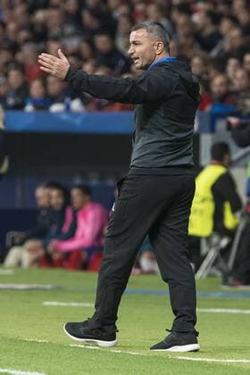 Qarabag coach Gurban Gurbanov during UEFA Champions League match between FK Qarabag and Atletico de Madrid at Wanda Metropolitano in Madrid, Spain. October 31, 2017.  (20171031024)