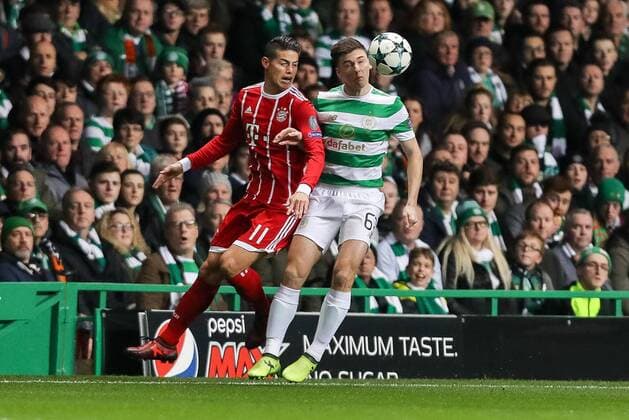 Glasgow Scotland 31 10 2017 UEFA Champions League 2017 18 Season Group Stage Group B 4 Gameday Celtic Glasgow FC Bayern Munich James David Rodriguez Rubio FCB and Kieran Tierney CFC in action DeFodi048