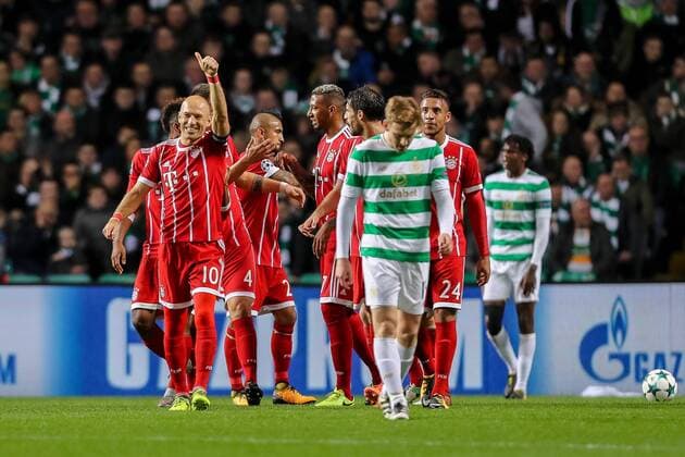 Glasgow Scotland 31 10 2017 UEFA Champions League 2017 18 Season Group Stage Group B 4 Gameday Celtic Glasgow FC Bayern Muenchen Goals Goals 0 1 Goalkeeper Kingsley Coman FCB celebrate Arjen Robben FCB celebrate goalkeeper Sven Ulreich FCB DeFodi048