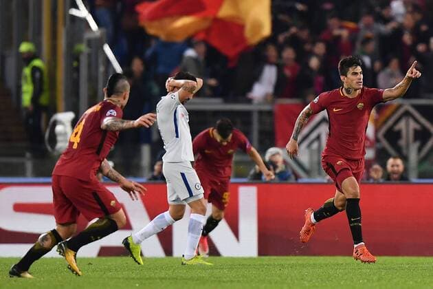 As Roma 31 10 2017 - Champions League Roma-Chelsea foto Antonello Sammarco Image nella foto: esultanza gol Diego Perotti 