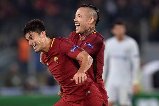 Esultanza Gol Diego Perotti Roma Goal celebration 3-0 Roma 31-10-2017 Stadio Olimpico Calcio Uefa Champions League 2017 2018 Group C AS Roma - Chelsea Foto Andrea Staccioli Insidefoto andreaxstaccioli