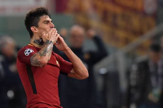 Esultanza dopo il gol di Diego Perotti Roma. Goal celebration. Roma 31-10-2017 Stadio Olimpico Champions League, Fase a gironi. AS Roma - Chelsea Foto Antonietta Baldassarre Insidefoto AntoxBaldassarre