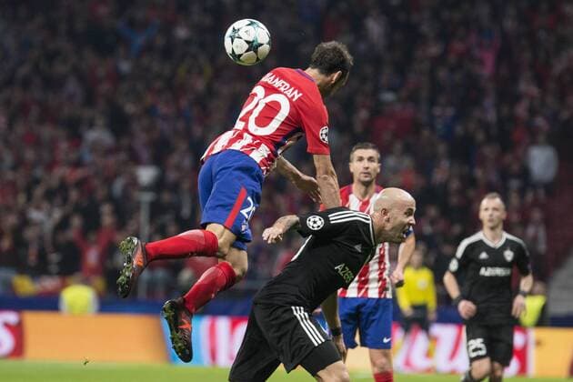 Atletico de Madrid Juanfran Torres and Qarabag Richard Almeida during UEFA Champions League match between FK Qarabag and Atletico de Madrid at Wanda Metropolitano in Madrid, Spain. October 31, 2017.  (20171031044)