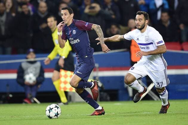 DI MARIA Angel PSG vs Ivan Obradovic Anderlecht FOOTBALL PSG vs Anderlecht Ligue des Champions 31 10 2017 JBAutissier Panoramic 