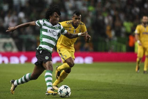 October 31, 2017 - Lisbon, Portugal - Sporting s forward Gelson Martins vies with Juventus s defender Alex Sandro during the Champions League football match between Sporting CP and Juventus FC at Jose Alvalade Stadium in Lisbon on October 31, 2017. Sporting CP v Juventus - UEFA Champions League  - ZUMAn230 20171031_zaa_n230_309 Copyright: xCarlosxCostax