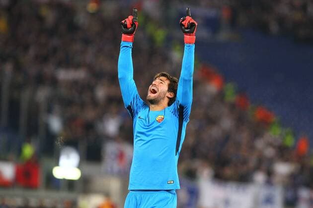 31st October 2017, Stadio Olimpico, Rome, Italy; UEFA Champions League, Roma versus Chelsea; Allison of AS Roma celebrates victory  ActionPlus11946786