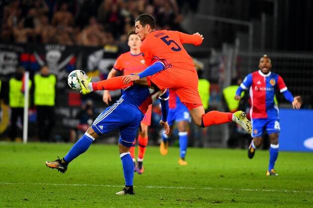 31st October 2017, St Jakob-Park, Basel, Switzerland; UEFA Champions League, FC Basel versus CSKA Moscow; Viktor Vasin of CSKA Moscow challenges Albian Ajeti of FC Basel to the ball  ActionPlus11946803