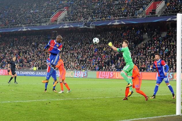 31st October 2017, St Jakob-Park, Basel, Switzerland; UEFA Champions League, FC Basel versus CSKA Moscow; Igor Akinfeev of CSKA Moscow clears the ball from Eder Alvarez Balanta of FC Basel  ActionPlus11946808