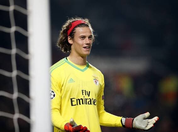 Mile Svilar of SL Benfica during the Champions League Group A match at the Old Trafford Stadium, Manchester. Picture date: October 31st 2017. Picture credit should read: Andrew Yates Sportimage EDITORIAL USE ONLY. No use with unauthorised audio, video, data, fixture lists, club league logos or live services. Online in-match use limited to 120 images, no video emulation. No use in betting, games or single club league player publications.