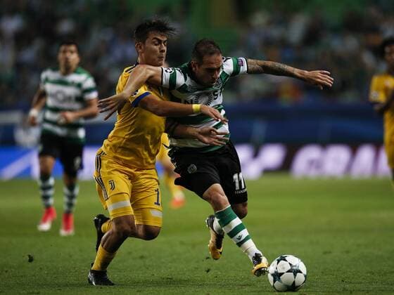October 31, 2017 - Lisbon, Portugal - Juventus s forward Paulo Dybala (L) vies for the ball with Sporting s forward Bruno Cesar (R) during Champions League 2017 18 match between Sporting CP vs Juventus FC, in Lisbon, on October 31, 2017. Sporting CP v Juventus - UEFA Champions League  - ZUMAn230 20171031_zaa_n230_359 Copyright: xCarlosxPalmax