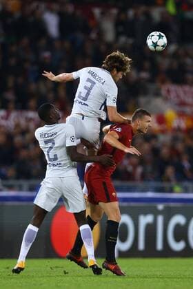 October 31, 2017 - Rome, Italy - Antonio Rudiger and Marcos Alonso of Chelsea and Edin Dzeko of Roma during the UEFA Champions League football match AS Roma vs Chelsea on October 31, 2017 at the Olympic Stadium in Rome. AS Roma v Chelsea FC - UEFA Champions League  - ZUMAn230 20171031_zaa_n230_443 Copyright: xMatteoxCiambellix
