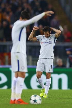 October 31, 2017 - Rome, Italy - Alvaro Morata of Chelsea and Fabregas of Chelsea after the goal of 3-0 during the UEFA Champions League football match AS Roma vs Chelsea on October 31, 2017 at the Olympic Stadium in Rome. AS Roma v Chelsea FC - UEFA Champions League  - ZUMAn230 20171031_zaa_n230_464 Copyright: xMatteoxCiambellix