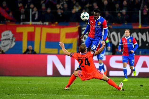 31st October 2017, St Jakob-Park, Basel, Switzerland; UEFA Champions League, FC Basel versus CSKA Moscow; Dimitri Oberlin of FC Basel challenges Vasiliy Berezutskiy of CSKA Moscow for the ball  ActionPlus11946809