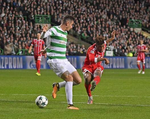 31 10 2017 Football UEFA Champions League 2017 2018 Group stage 4 Gameday Celtic Glasgow FC Bayern Munich in Celtic Park Stadium Glasgow Scotland Shot on goal Kingsley Coman re Bayern Munich to 1 0