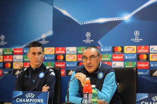 October 31, 2017 - Naples, Italy - This afternoon at Castel Volturno where the Napoli team was trained, a pre press conference PK Pressekonferenz was held for tomorrow s Champions League match between Napoli and Manchester City. The conference was attended by Napoli coach Maurizio Sarri and player JOSE CALLEJON Soccer 2017: Manchester City vs Naples: Presser - ZUMAs236 20171031_shg_s236_107 Copyright: xFabioxSassox