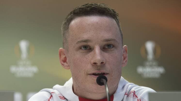 Jan Sykora, soccer player of SK Slavia Praha, attends the press conference PK Pressekonferenz prior to the UEFA Europa League, Group Stage, Group A, match SK Slavia Praha vs Villarreal CF, in Prague, Czech Republic, on November 1, 2017. The match will be held on November 2. (CTKxPhoto MichalxKamaryt) CTKPhotoP201711010485001  kmt 6