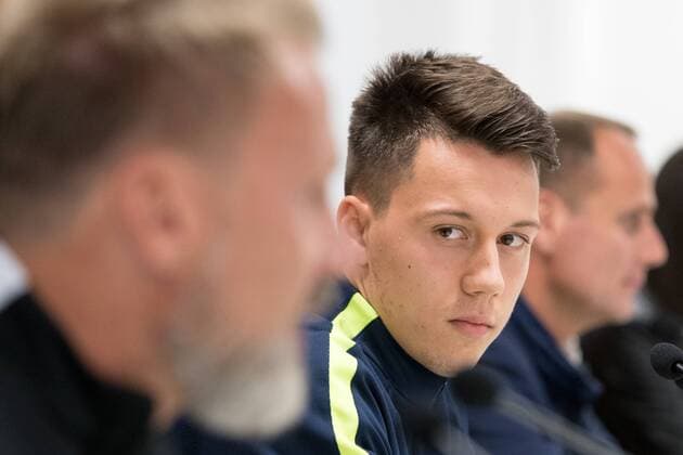 SOCCER - UEFA EL, Rijeka vs A.Wien, preview RIJEKA,CROATIA,01.NOV.17 - SOCCER - UEFA Europa League, group stage, HNK Rijeka vs FK Austria Wien, preview, press conference PK Pressekonferenz of A.Wien. Image shows Dominik Prokop (A.Wien). GEPAxpictures xMaticxKlansek